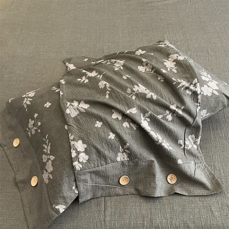 Vintage Floral Linen Button Bedding Set (4PCS) - image 3