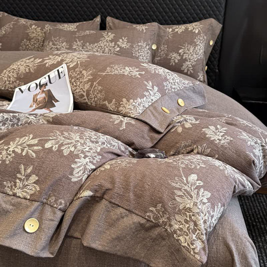 Botanical Leaf Linen Button Bedding Set (4PCS) - image 1