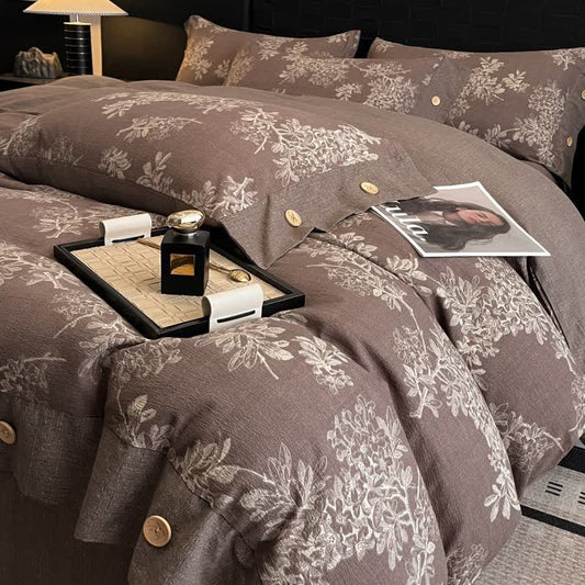 Botanical Leaf Linen Button Bedding Set (4PCS) - King - image 0