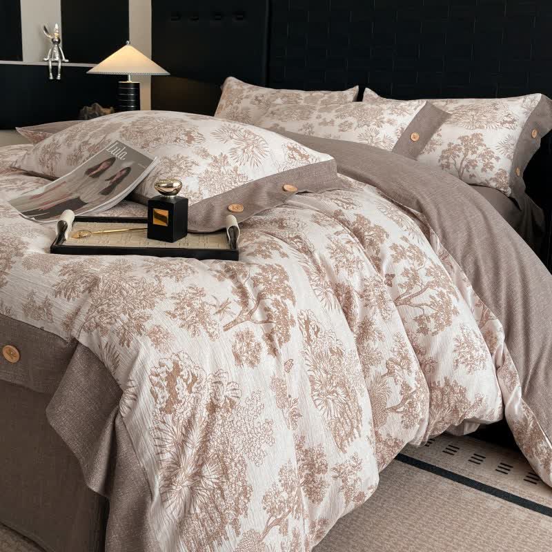 Vintage Tree Linen Button Bedding Set (4PCS) - image 4