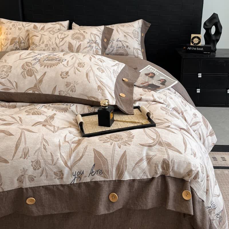 Floral Blossom Linen Button Bedding Set (4PCS) - image 2