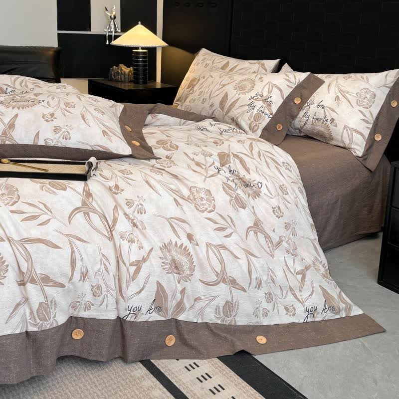 Floral Blossom Linen Button Bedding Set (4PCS) - image 3