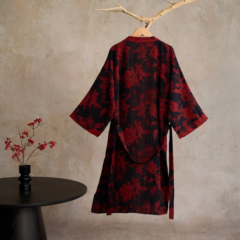 Peony Cotton Jacquard Kimono Robe - image 1