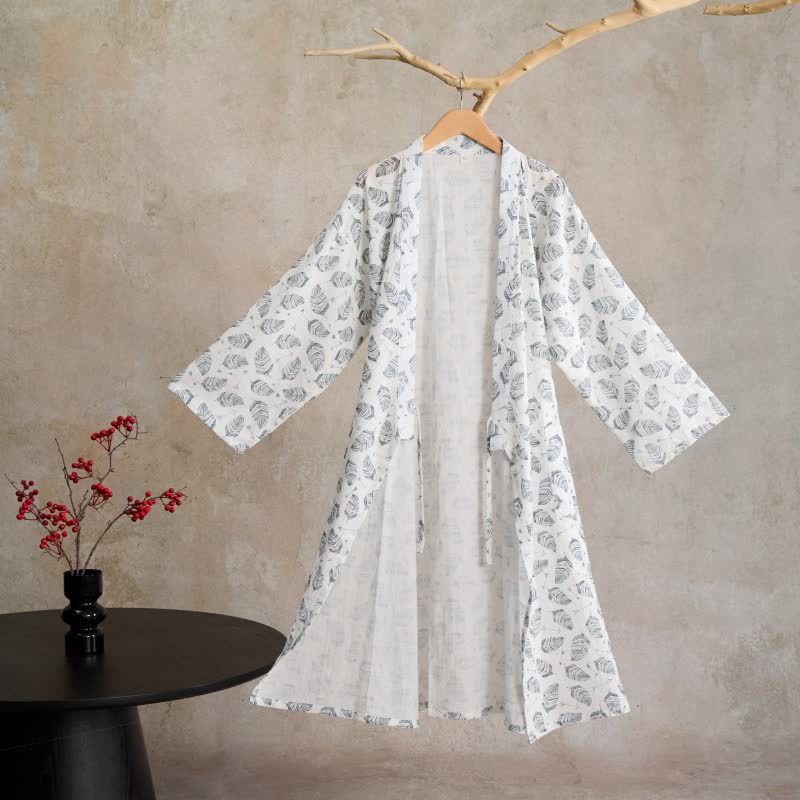 Leaf Arrow Cotton Kimono Robe - image 7