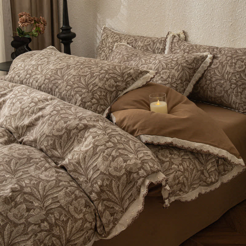Vintage Leaf Lace Brushed Cotton Bedding Set - King - image 0