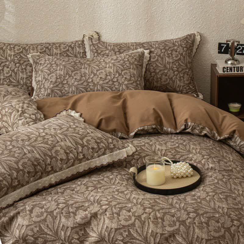 Vintage Leaf Lace Brushed Cotton Bedding Set - image 3