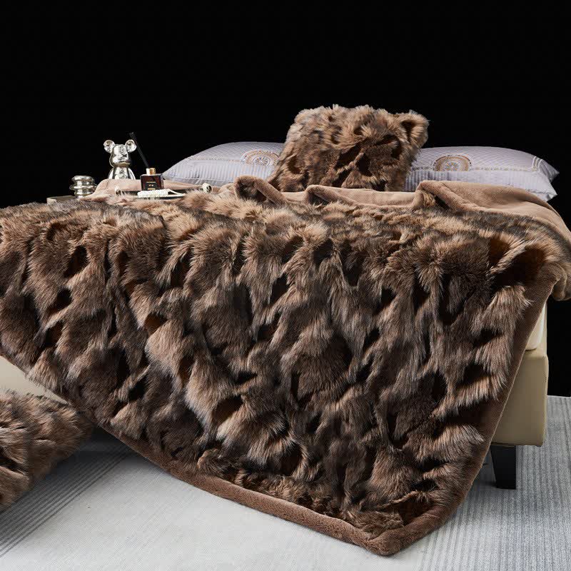 Modern Luxury Faux Fur Throw Blanket - Brown - Queen - image 6