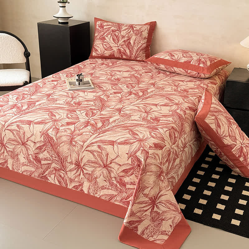 Red Leaf Brushed Cotton Sheet Bedspread - 2PCS Pillowcases - 19" x 29" - image 0