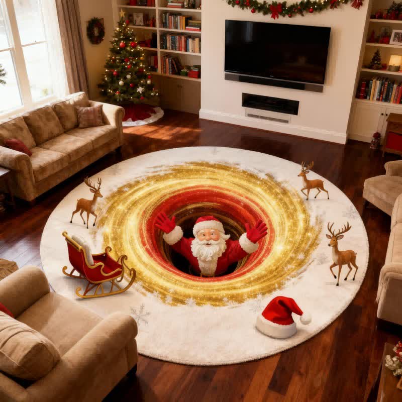 Christmas Santa Reindeer 3D Effect Rug - image 1