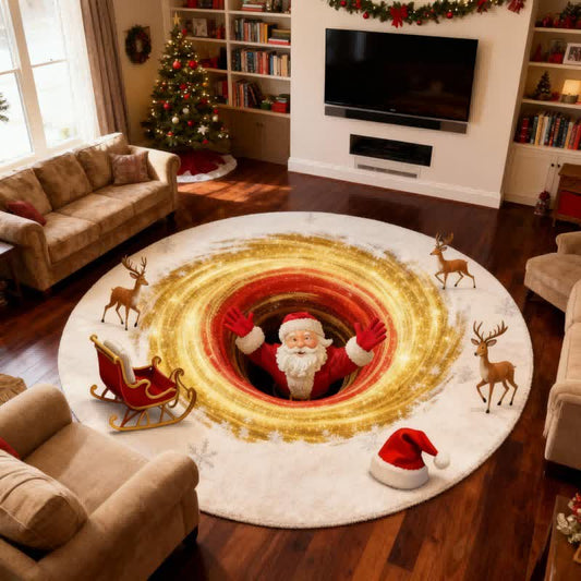 Christmas Santa Reindeer 3D Effect Rug - image 1