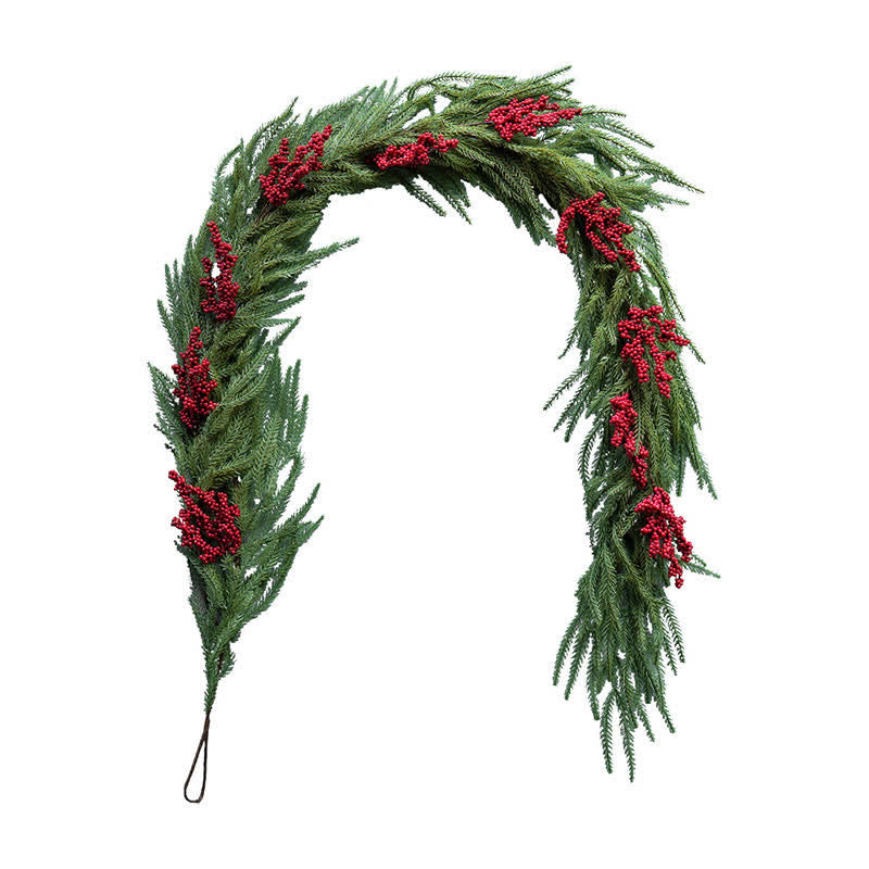 Ownkoti Faux Norfolk Pine Red Berry Christmas Garland - 2PCS - 71" - image 7