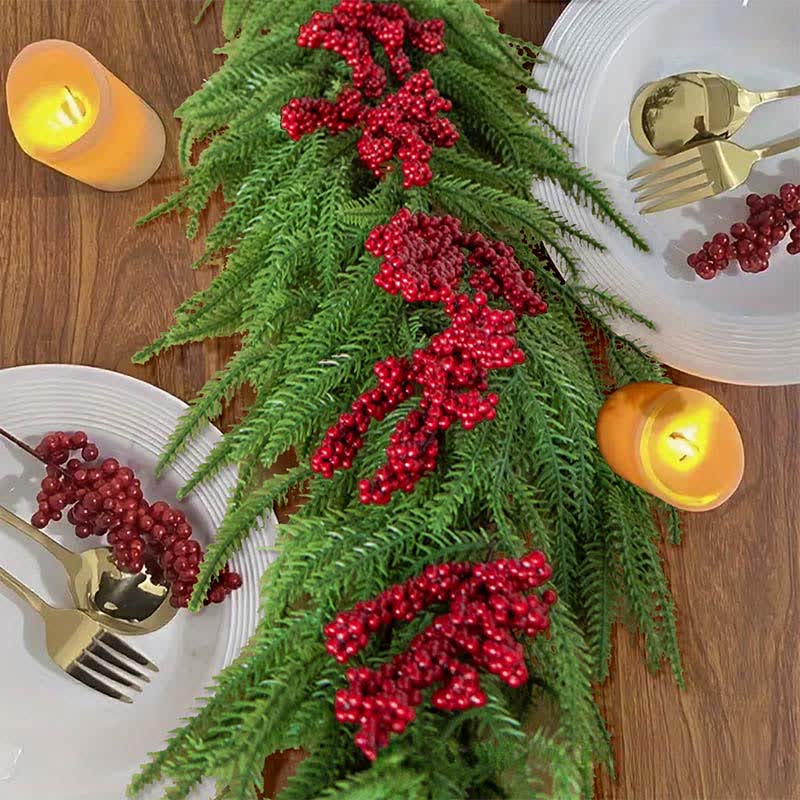 Ownkoti Faux Norfolk Pine Red Berry Christmas Garland - image 5