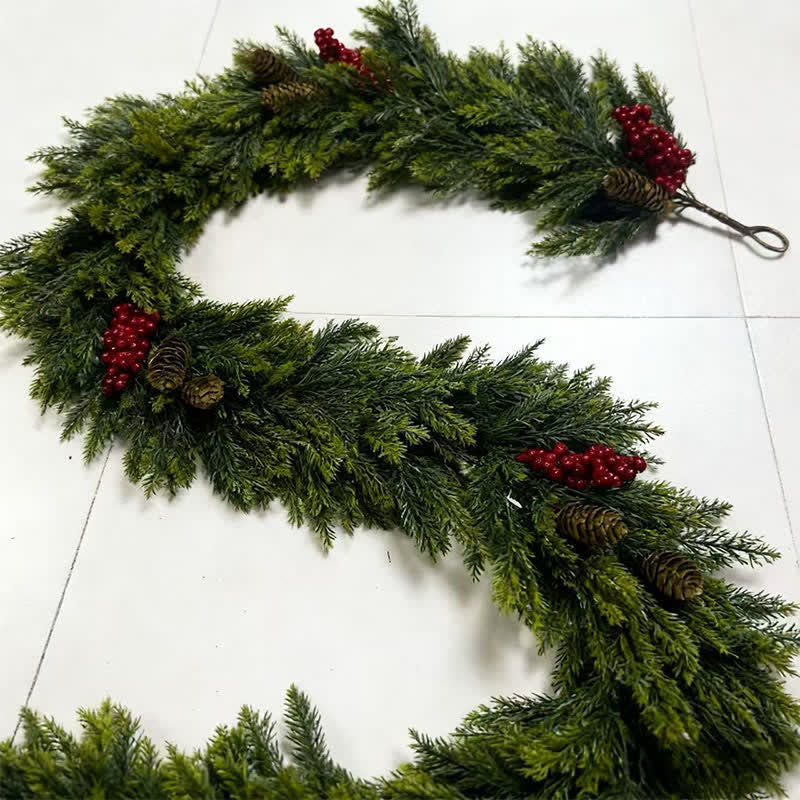 Ownkoti Faux Cedar Pine Christmas Garland with Red Berries - image 4