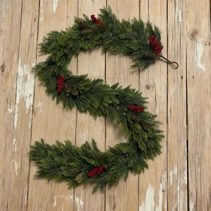 Ownkoti Faux Cedar Pine Christmas Garland with Red Berries - 2PCS - 106" - image 2