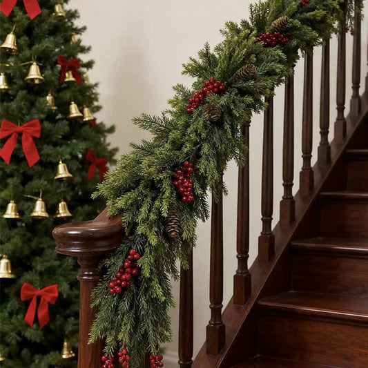 Ownkoti Faux Cedar Pine Christmas Garland with Red Berries - image 1
