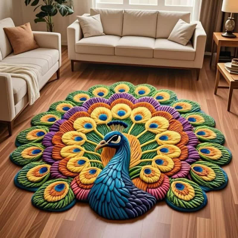 Peacock Floral 3D Effect Rug - A - 63" - image 1