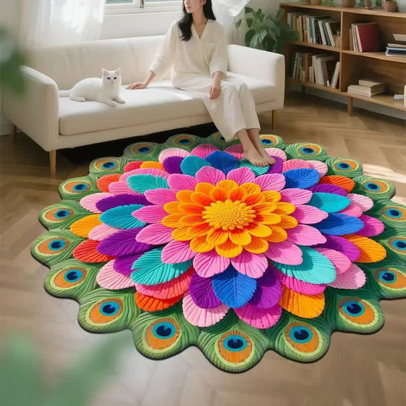 Peacock Floral 3D Effect Rug - E - 63" - image 4
