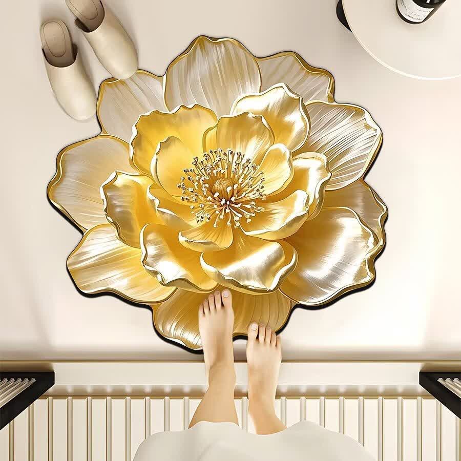 Flower-Shaped 3D Effect Rug - Yellow - 39" x 39" - image 2