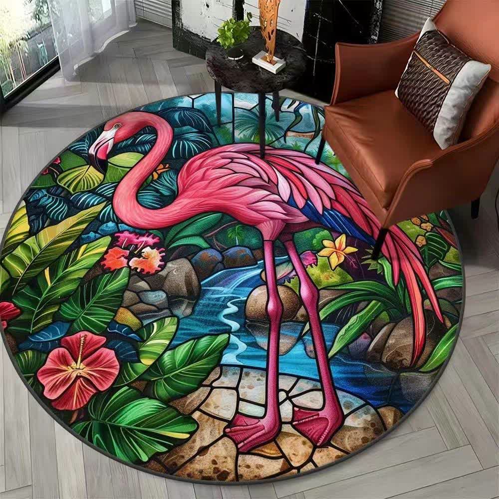 Flamingo Jungle Floral  Round Rug - F - 47" x 47" - image 5