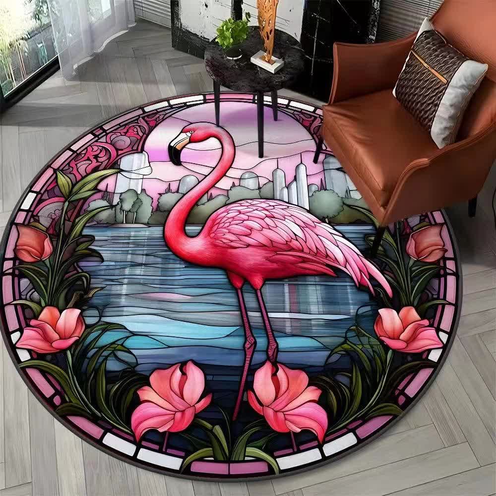 Flamingo Jungle Floral  Round Rug - C - 47" x 47" - image 2