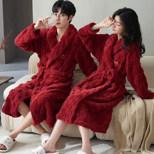 Couple Matching Plaid Textured Fleece Robe - image 0