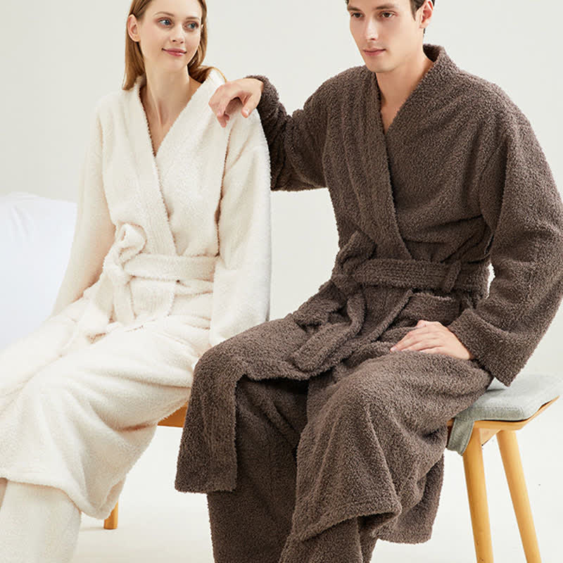 Couple Matching Solid Color Bathrobe Pants Set - image 0