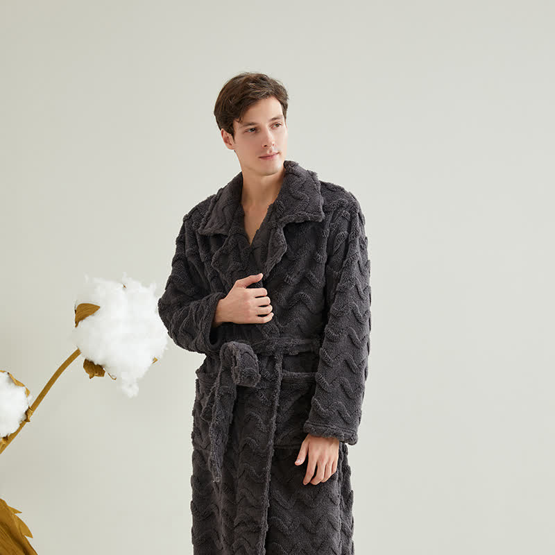 Unisex Solid Wavy Textured Bathrobe - Dark Gray - XL - image 11