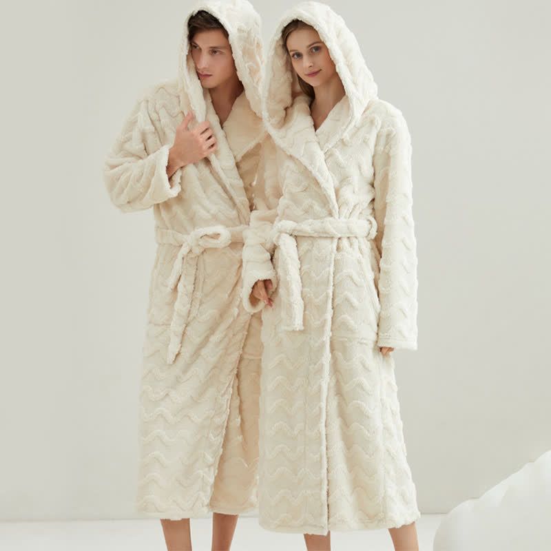 Unisex Wavy Textured Hooded Bathrobe - image 1