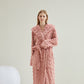 Unisex Wavy Textured Hooded Bathrobe - Pink - 2XL - image 9