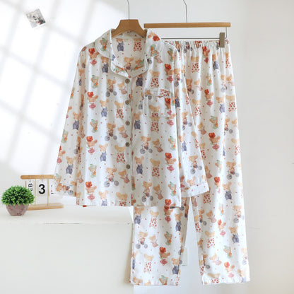 Cartoon Animal Brushed Cotton Loungewear Set - White - XL - image 0