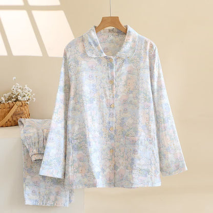 Swan Garden Brushed Cotton Loungewear Set - Light Blue - XL - image 0