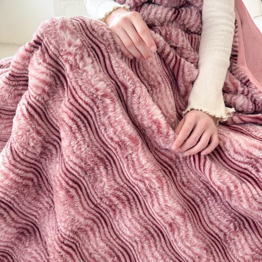 Faux Fur Wavy Jacquard Plush Blanket - Pink - 2PCS Pillowcases - 19" x 29" - image 0