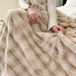 Faux Fur Wavy Jacquard Plush Blanket - Camel - 2PCS Pillowcases - 19" x 29" - image 12