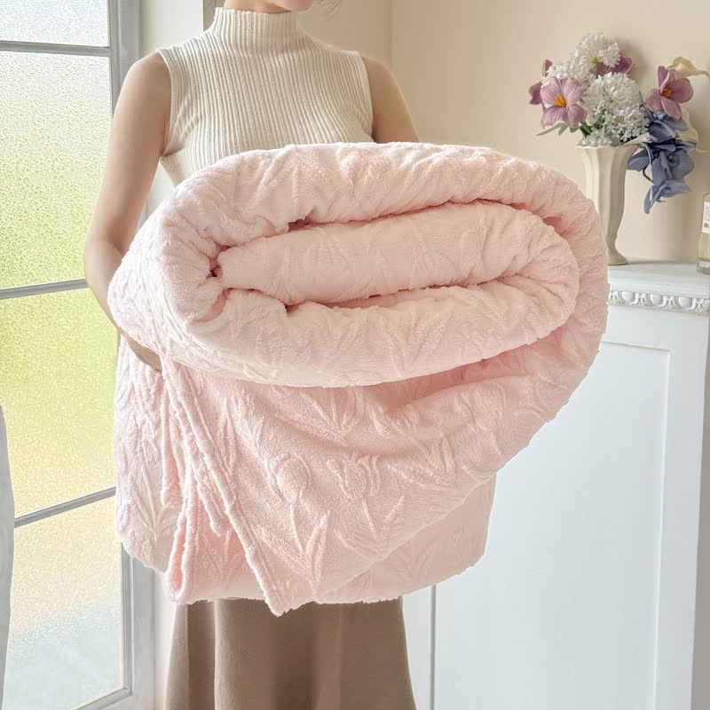 Faux Fur Tulip Textured Plush Blanket - Light Pink - 2PCS Pillowcases - 19" x 29" - image 6