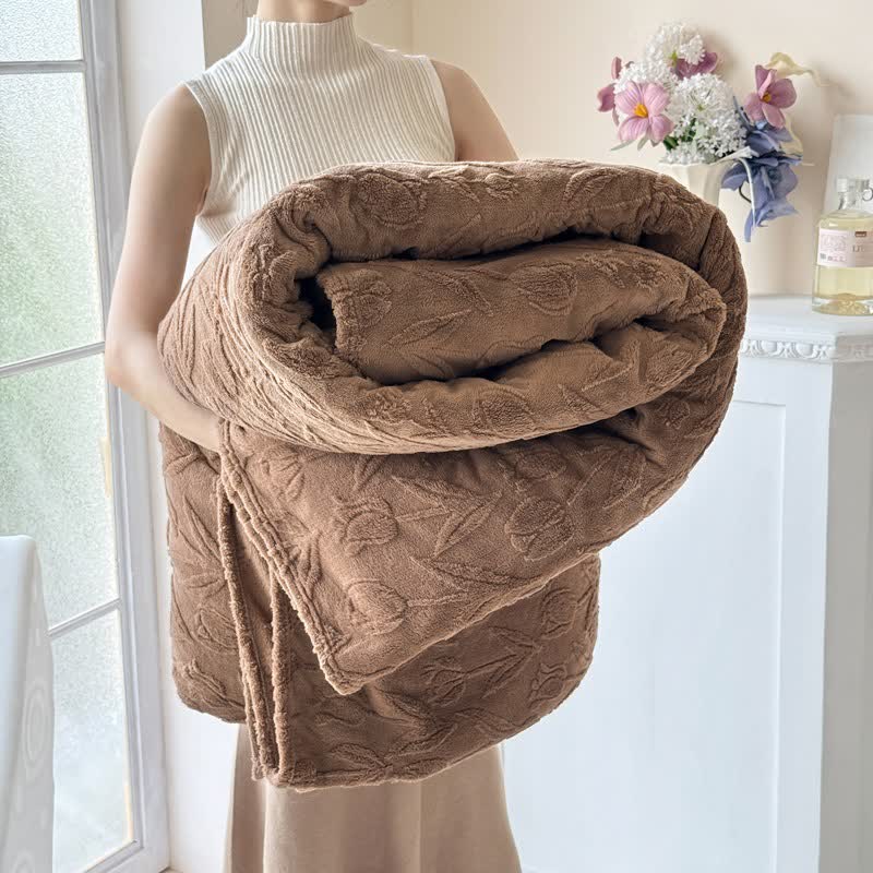 Faux Fur Tulip Textured Plush Blanket - Chocolate - 2PCS Pillowcases - 19" x 29" - image 16