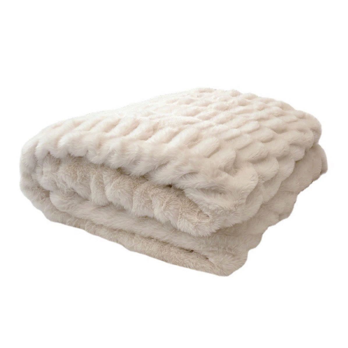 Tie-Dye Faux Rabbit Fur Blanket - Beige - 59"W x 79"L - image 7