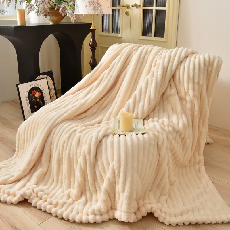 Modern Striped Warm Throw Blanket - Beige - Queen - image 10