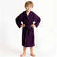 Solid Hooded Cotton Child Bathrobe - Purple - L - image 6