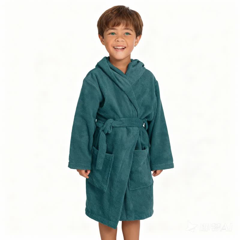Solid Hooded Cotton Child Bathrobe - image 5