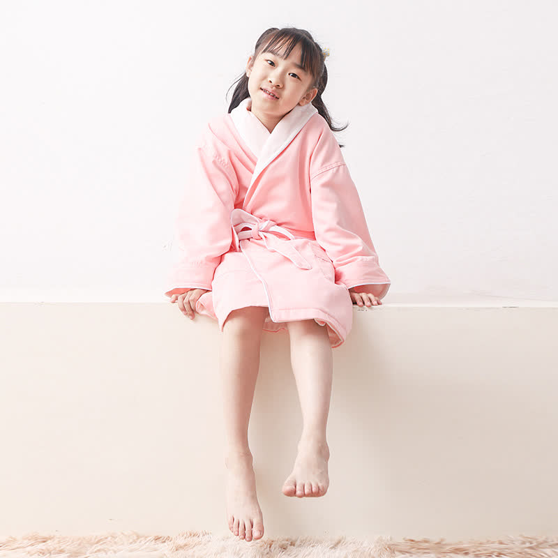 Minimalist Solid Color Pocket Child Bathrobe - Pink - XL - image 4