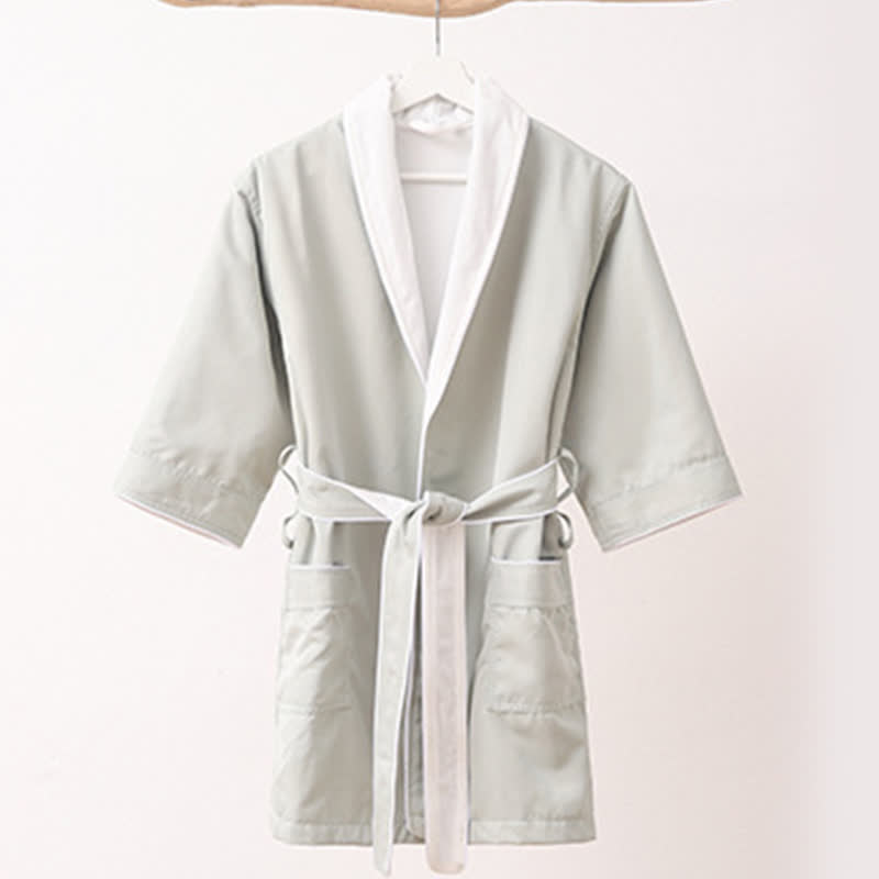 Minimalist Solid Color Pocket Child Bathrobe - Green - XL - image 8
