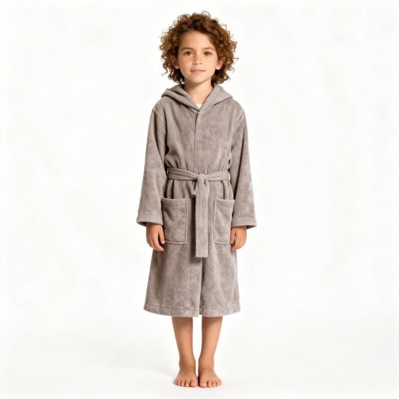 Solid Hooded Cotton Child Bathrobe - image 11