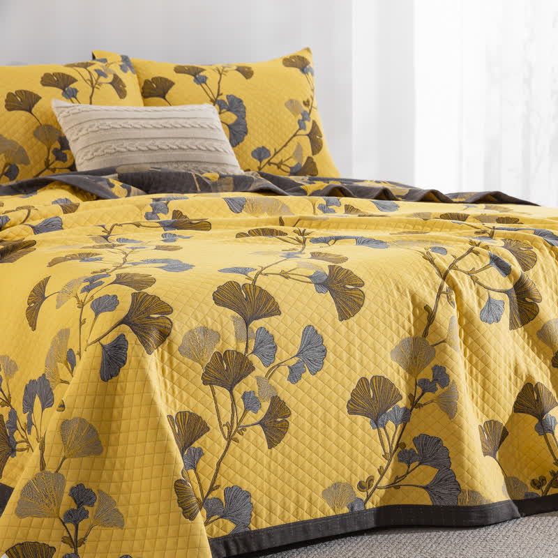 Ginkgo Leaf Natural Cotton Reversible Quilt - image 22