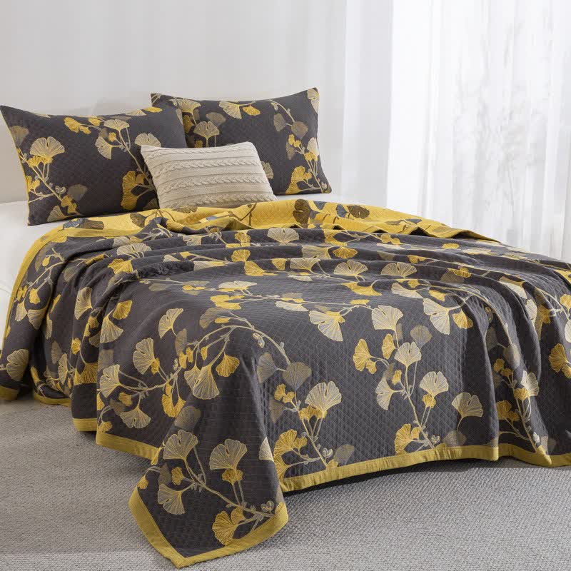 Ginkgo Leaf Natural Cotton Reversible Quilt - image 28