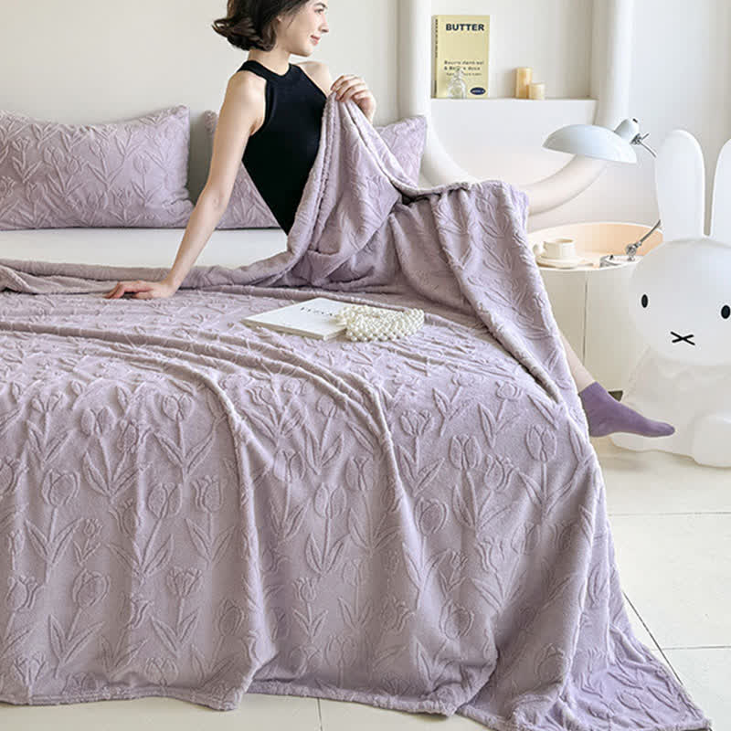 Faux Fur Tulip Textured Plush Blanket - image 15