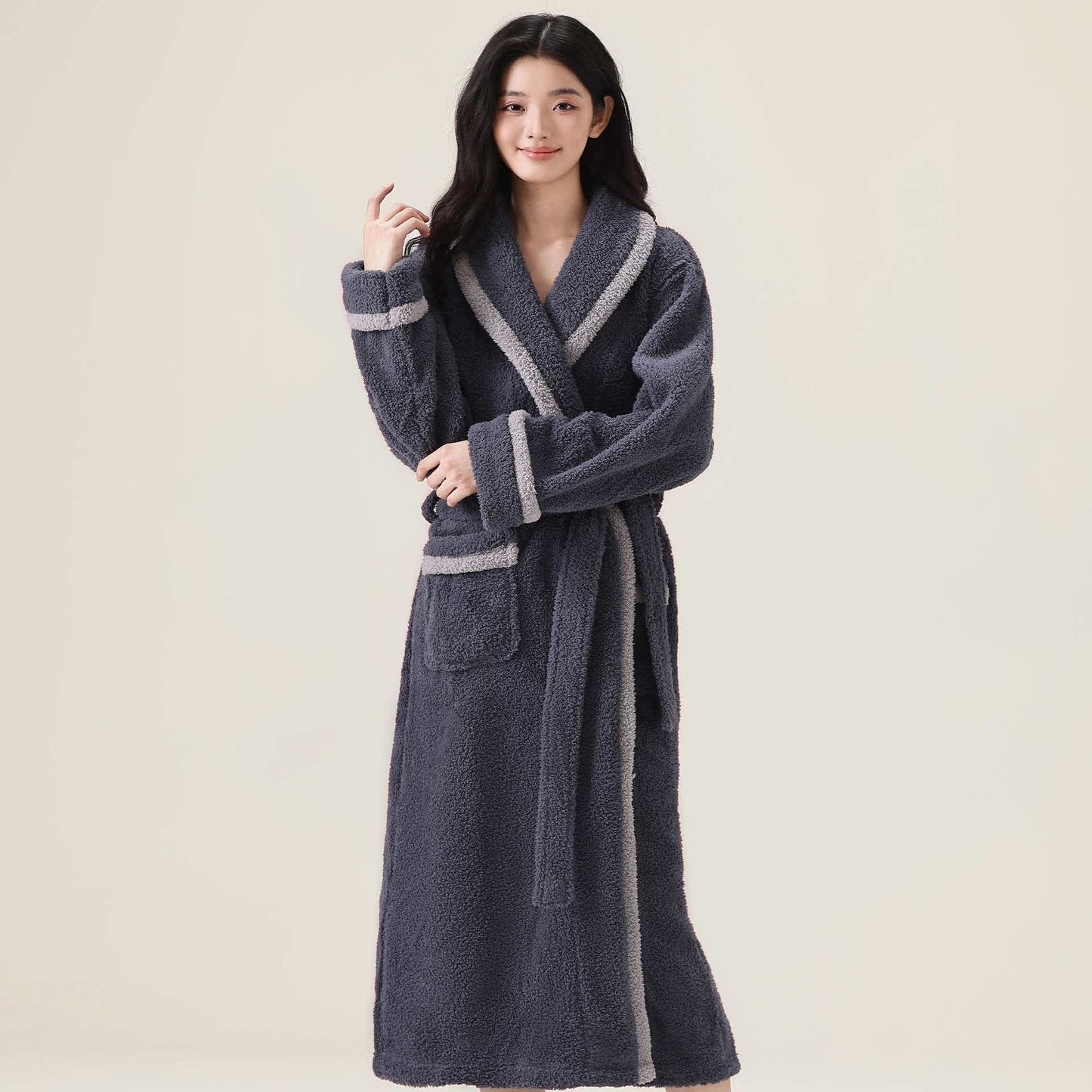 Unisex Fleece Plush Warm Robe - Dark Gray - XL - image 8