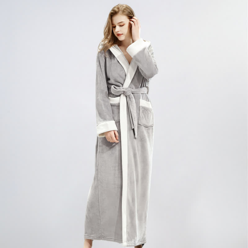 Unisex Fleece Plush Warm Hooded Robe - Light Gray - XL - image 5