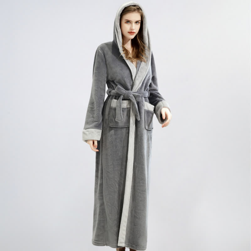 Unisex Fleece Plush Warm Hooded Robe - Dark Gray - XL - image 3