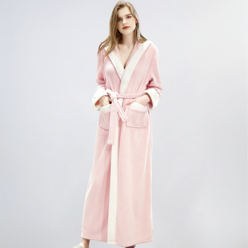 Unisex Fleece Plush Warm Hooded Robe - Pink - XL - image 6