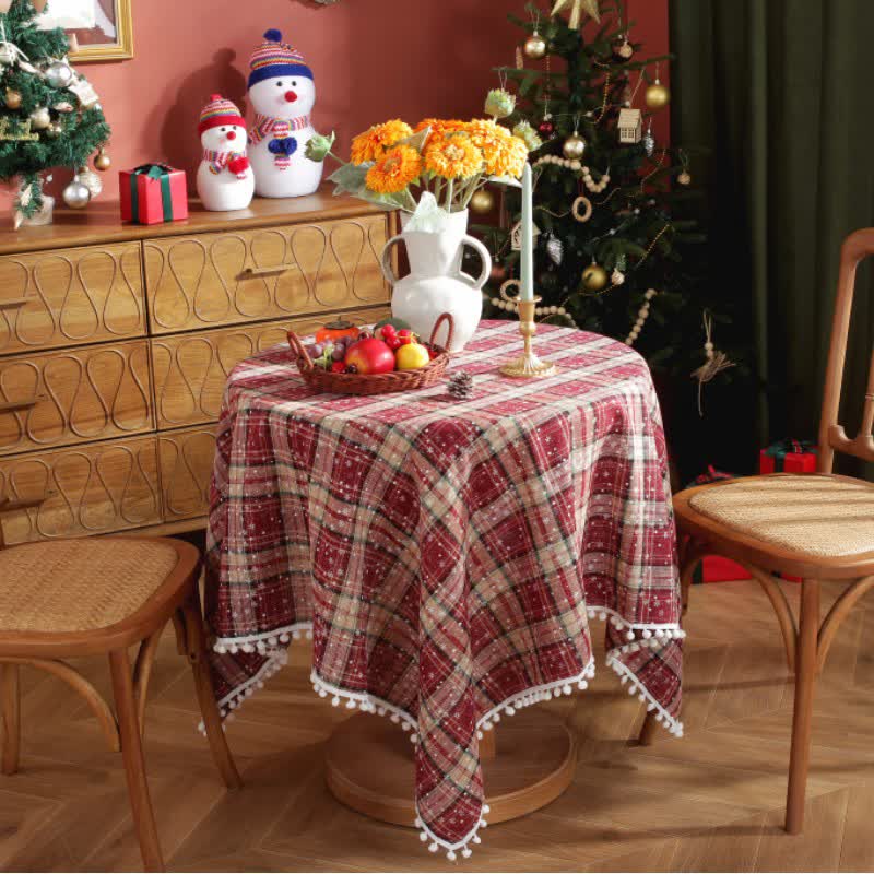 Christmas Snowflake Plaid Tassel Tablecloth - 55" x 102" - image 0